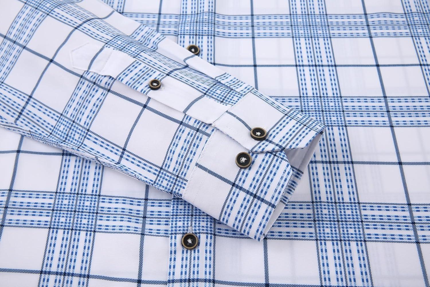 imageAlex Vando Mens Print Plaid Button Down Shirts Wrinkle Free 4Way Stretch Casual Dress Shirt for Men30 WhiteBlue