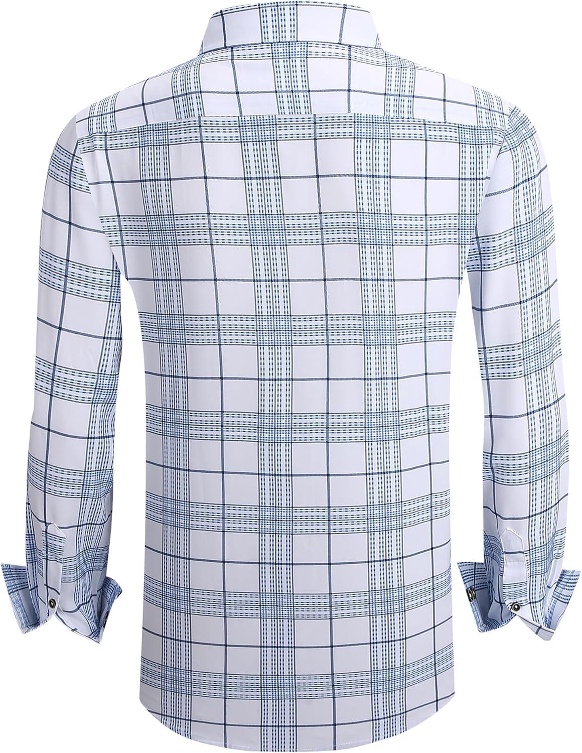 imageAlex Vando Mens Print Plaid Button Down Shirts Wrinkle Free 4Way Stretch Casual Dress Shirt for Men30 WhiteBlue