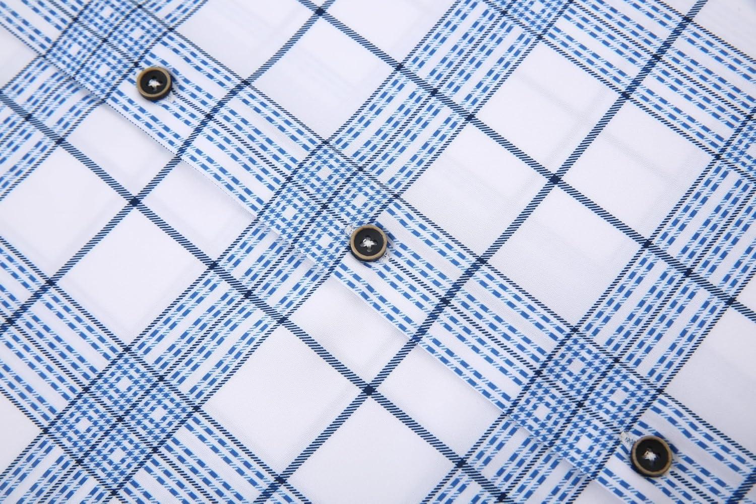 imageAlex Vando Mens Print Plaid Button Down Shirts Wrinkle Free 4Way Stretch Casual Dress Shirt for Men30 WhiteBlue