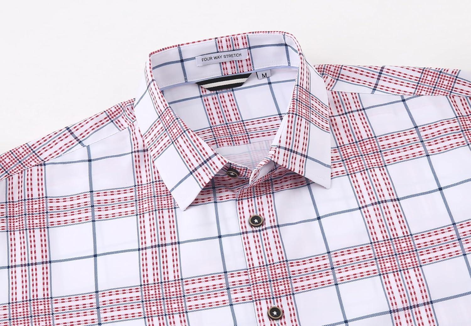 imageAlex Vando Mens Print Plaid Button Down Shirts Wrinkle Free 4Way Stretch Casual Dress Shirt for Men31 WhiteRed