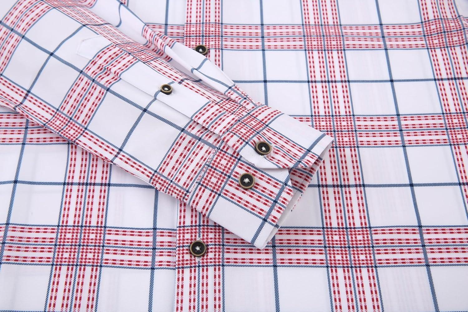 imageAlex Vando Mens Print Plaid Button Down Shirts Wrinkle Free 4Way Stretch Casual Dress Shirt for Men31 WhiteRed