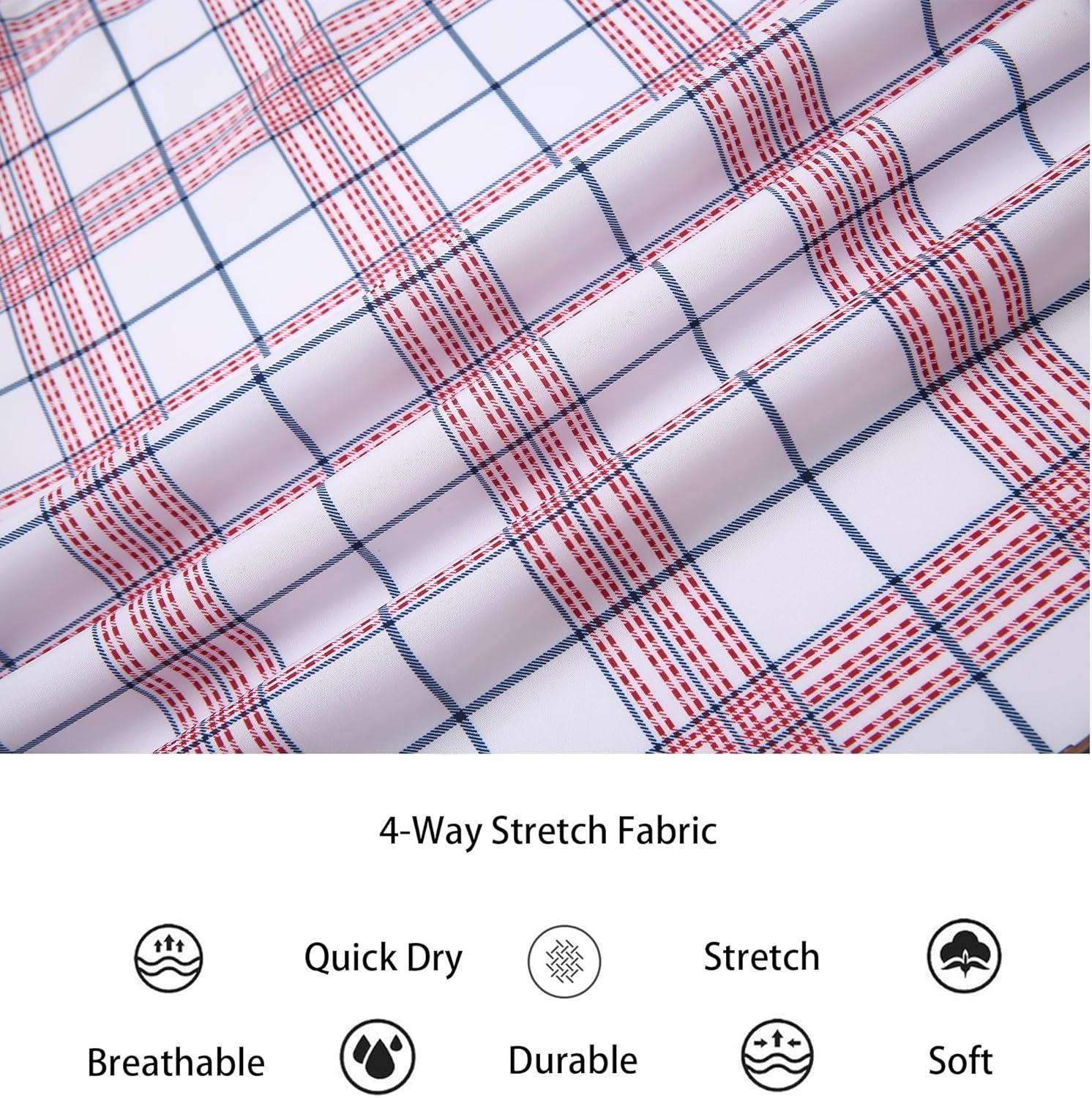 imageAlex Vando Mens Print Plaid Button Down Shirts Wrinkle Free 4Way Stretch Casual Dress Shirt for Men31 WhiteRed
