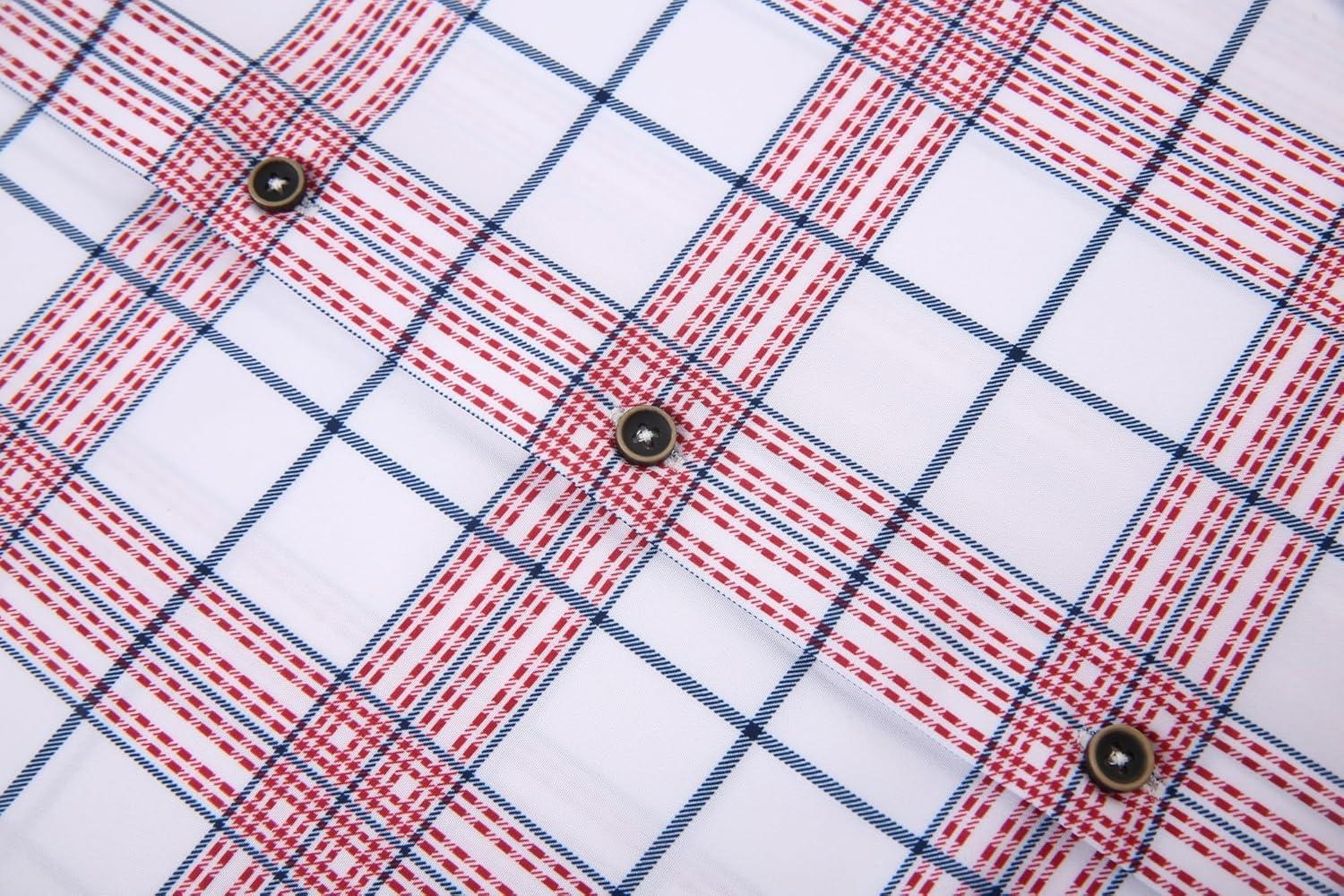 imageAlex Vando Mens Print Plaid Button Down Shirts Wrinkle Free 4Way Stretch Casual Dress Shirt for Men31 WhiteRed