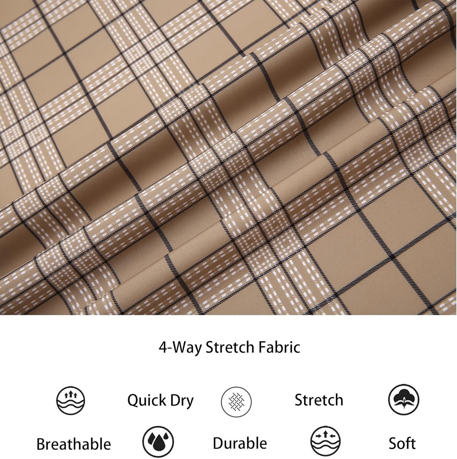 imageAlex Vando Mens Print Plaid Button Down Shirts Wrinkle Free 4Way Stretch Casual Dress Shirt for Men32 Khaki