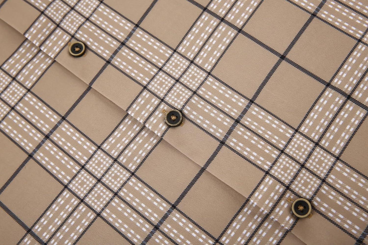 imageAlex Vando Mens Print Plaid Button Down Shirts Wrinkle Free 4Way Stretch Casual Dress Shirt for Men32 Khaki