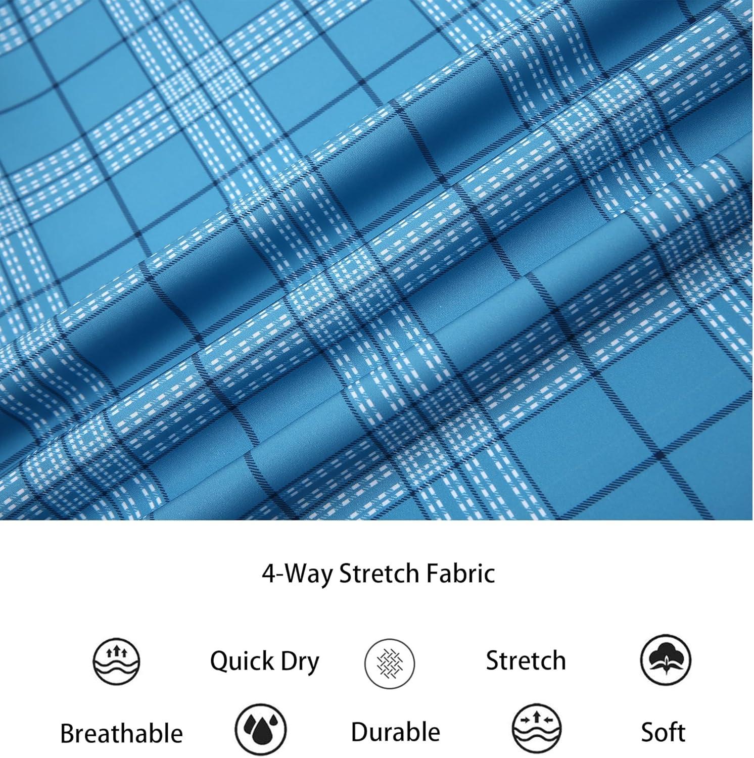 imageAlex Vando Mens Print Plaid Button Down Shirts Wrinkle Free 4Way Stretch Casual Dress Shirt for Men33 Blue