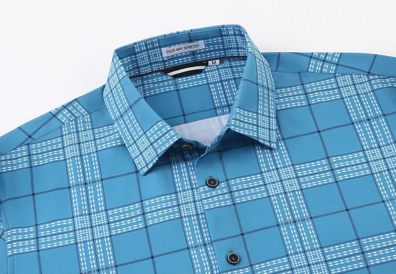 imageAlex Vando Mens Print Plaid Button Down Shirts Wrinkle Free 4Way Stretch Casual Dress Shirt for Men33 Blue