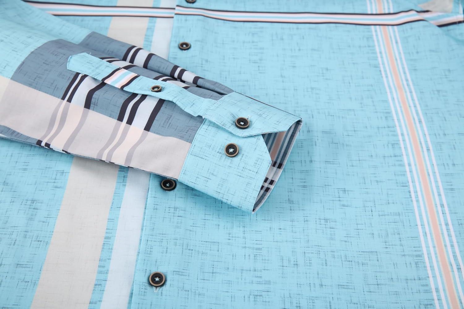 imageAlex Vando Mens Print Plaid Button Down Shirts Wrinkle Free 4Way Stretch Casual Dress Shirt for Men38 BlueGrey