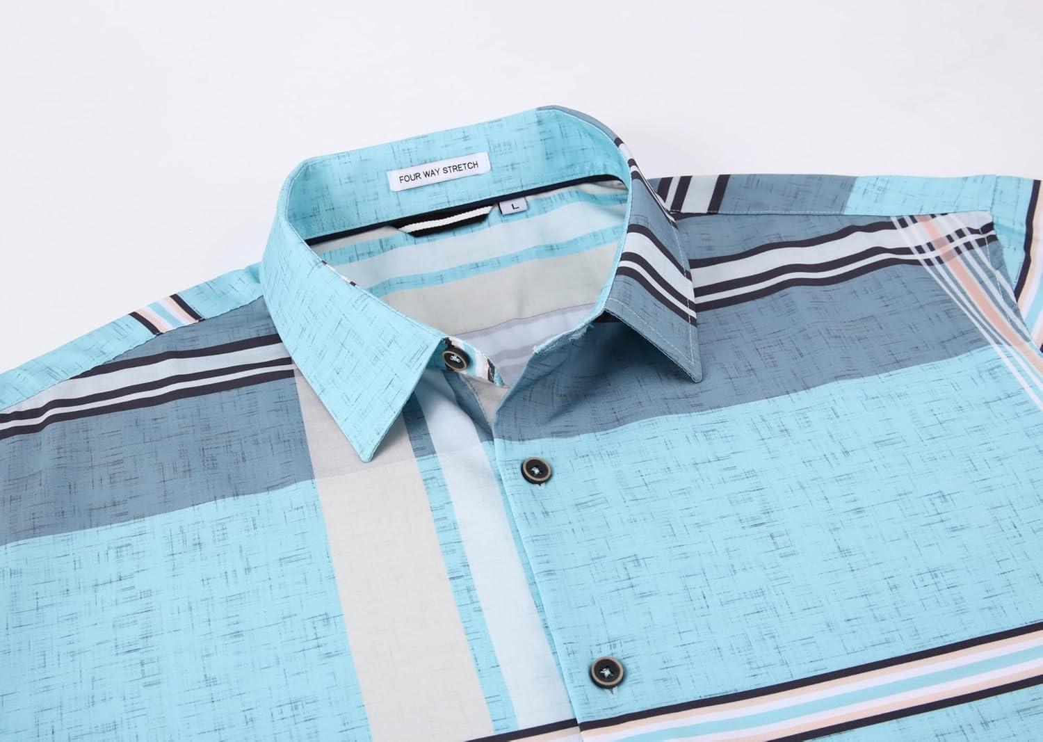 imageAlex Vando Mens Print Plaid Button Down Shirts Wrinkle Free 4Way Stretch Casual Dress Shirt for Men38 BlueGrey