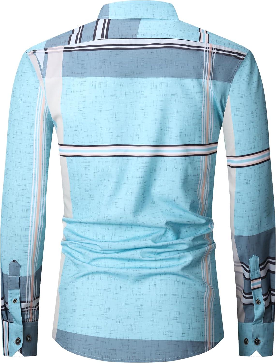 imageAlex Vando Mens Print Plaid Button Down Shirts Wrinkle Free 4Way Stretch Casual Dress Shirt for Men38 BlueGrey