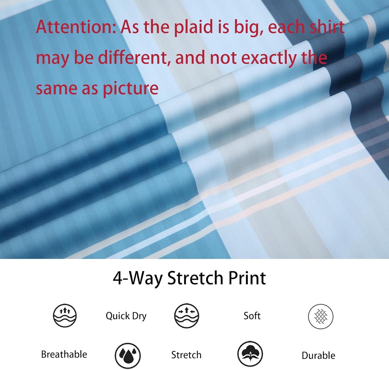 imageAlex Vando Mens Print Plaid Button Down Shirts Wrinkle Free 4Way Stretch Casual Dress Shirt for Men40 BlueGrey