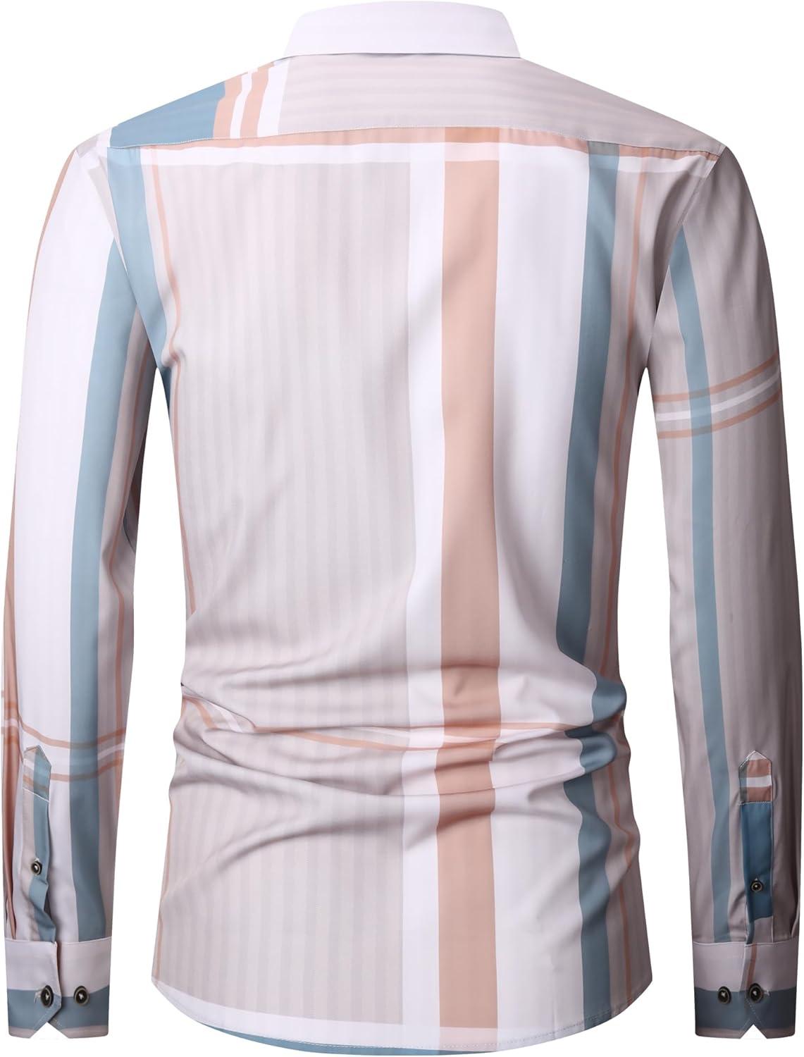 imageAlex Vando Mens Print Plaid Button Down Shirts Wrinkle Free 4Way Stretch Casual Dress Shirt for MenBeigeBrown