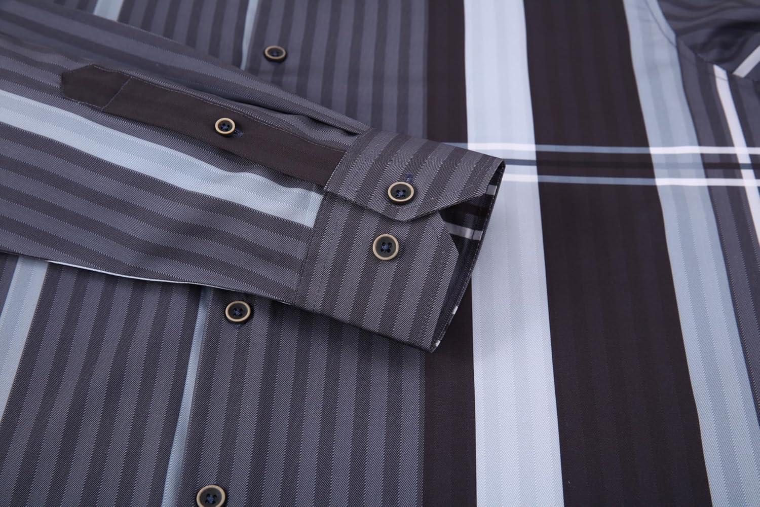 imageAlex Vando Mens Print Plaid Button Down Shirts Wrinkle Free 4Way Stretch Casual Dress Shirt for MenBlackGrey