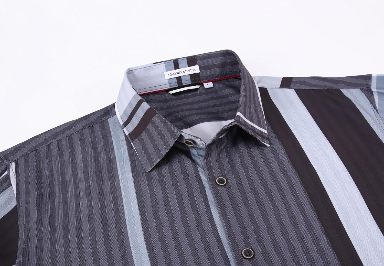 imageAlex Vando Mens Print Plaid Button Down Shirts Wrinkle Free 4Way Stretch Casual Dress Shirt for MenBlackGrey