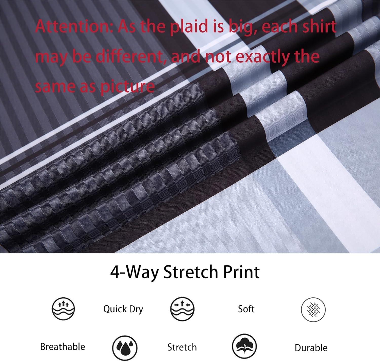 imageAlex Vando Mens Print Plaid Button Down Shirts Wrinkle Free 4Way Stretch Casual Dress Shirt for MenBlackGrey