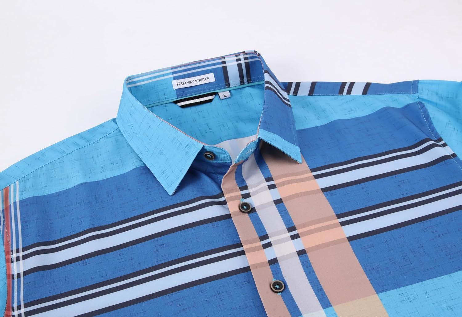 imageAlex Vando Mens Print Plaid Button Down Shirts Wrinkle Free 4Way Stretch Casual Dress Shirt for MenBlueRoyal