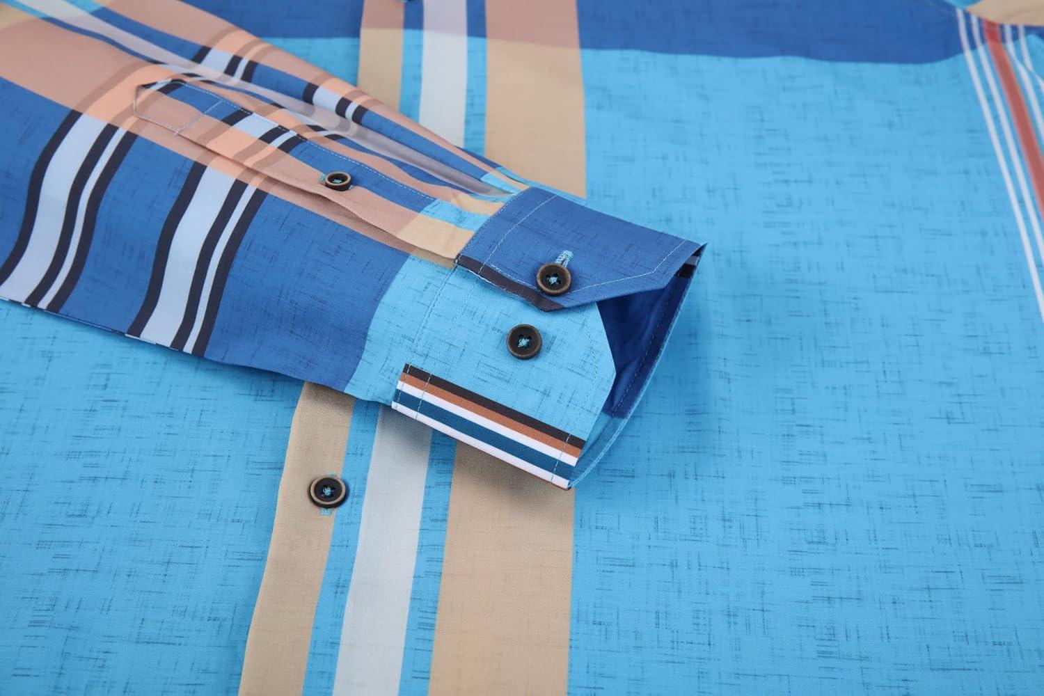 imageAlex Vando Mens Print Plaid Button Down Shirts Wrinkle Free 4Way Stretch Casual Dress Shirt for MenBlueRoyal