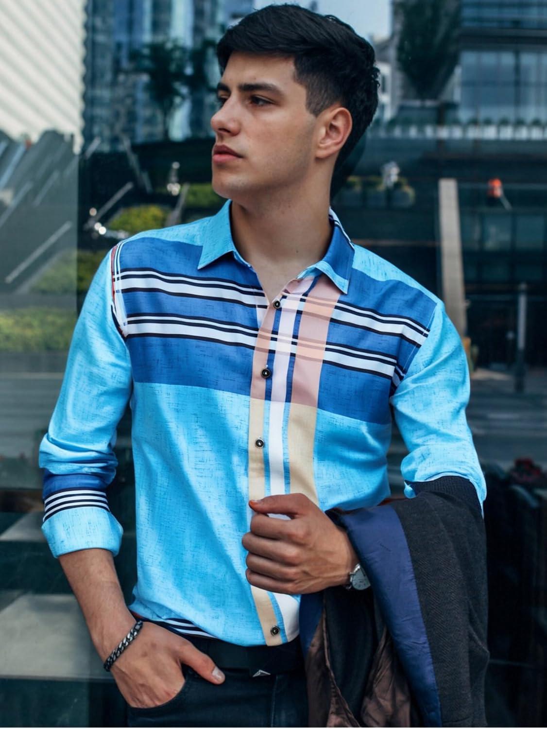 imageAlex Vando Mens Print Plaid Button Down Shirts Wrinkle Free 4Way Stretch Casual Dress Shirt for MenBlueRoyal