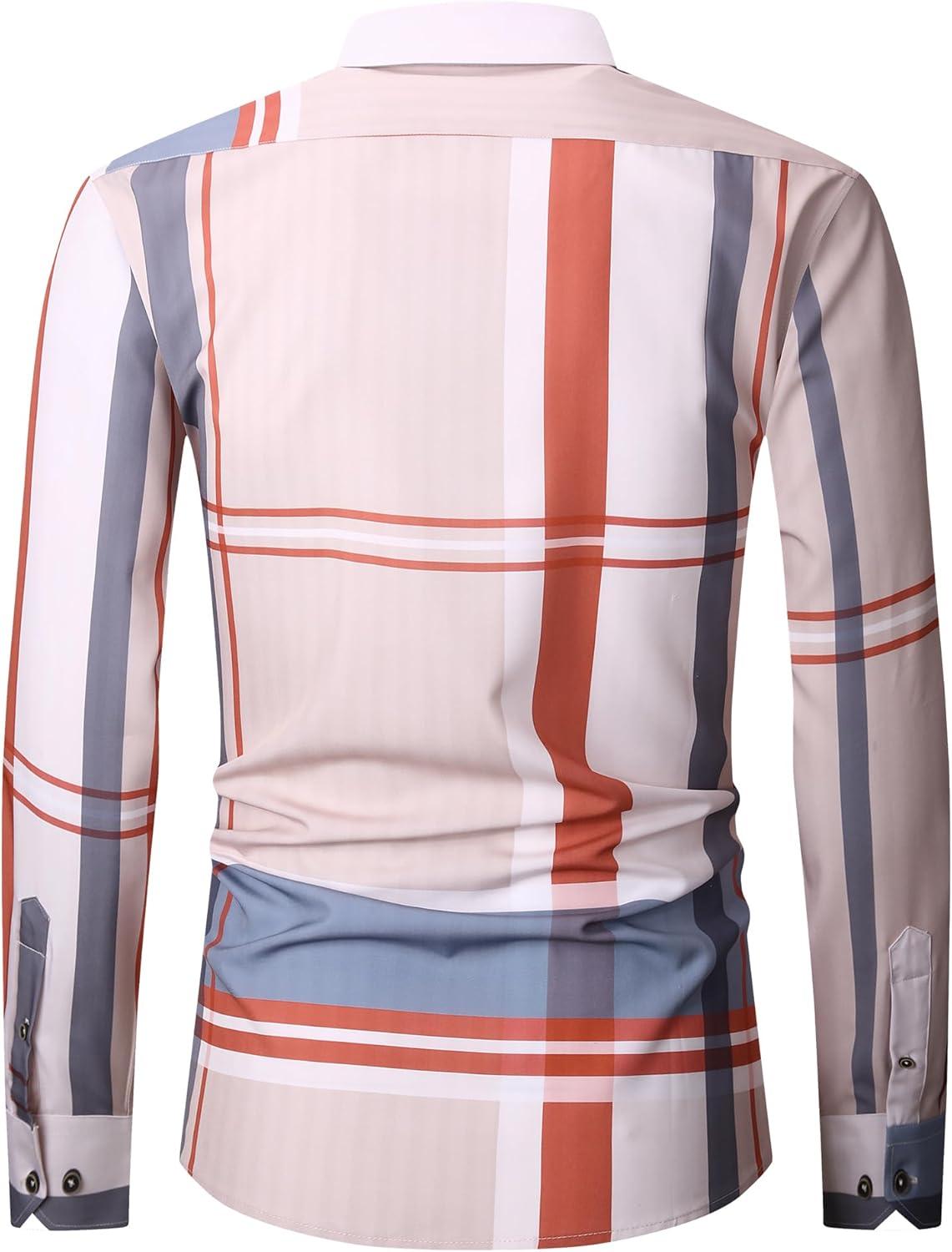 imageAlex Vando Mens Print Plaid Button Down Shirts Wrinkle Free 4Way Stretch Casual Dress Shirt for MenRedGrey