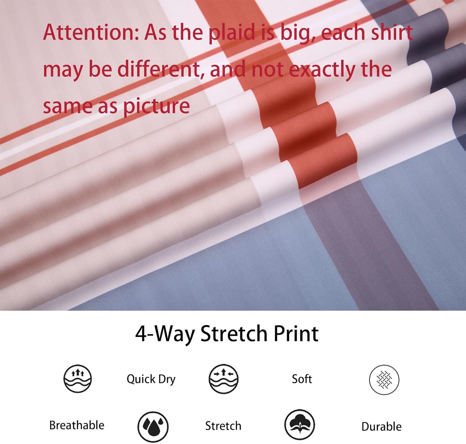 imageAlex Vando Mens Print Plaid Button Down Shirts Wrinkle Free 4Way Stretch Casual Dress Shirt for MenRedGrey