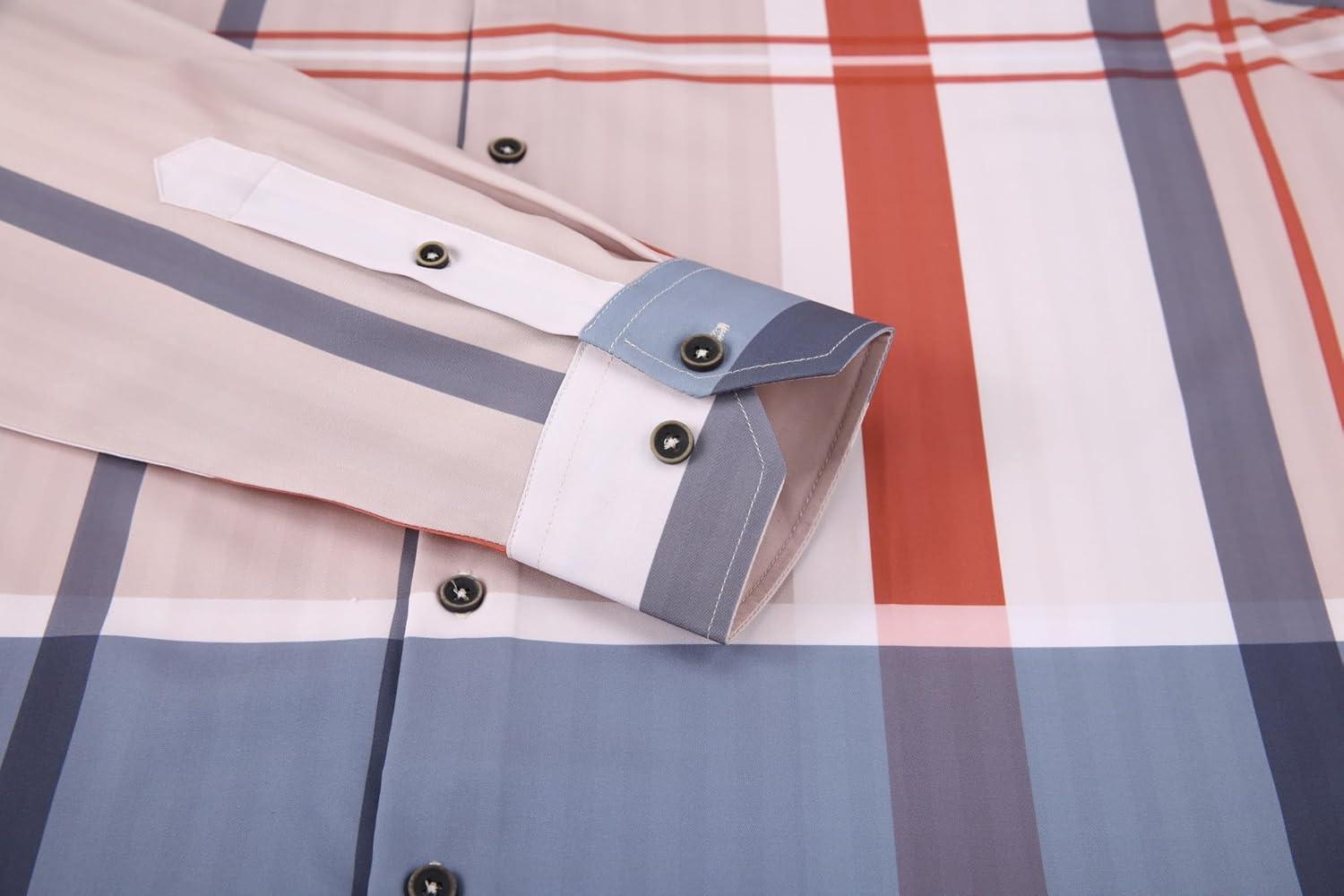 imageAlex Vando Mens Print Plaid Button Down Shirts Wrinkle Free 4Way Stretch Casual Dress Shirt for MenRedGrey