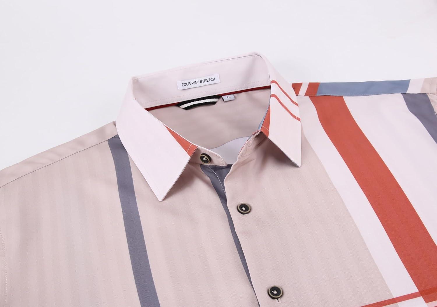 imageAlex Vando Mens Print Plaid Button Down Shirts Wrinkle Free 4Way Stretch Casual Dress Shirt for MenRedGrey