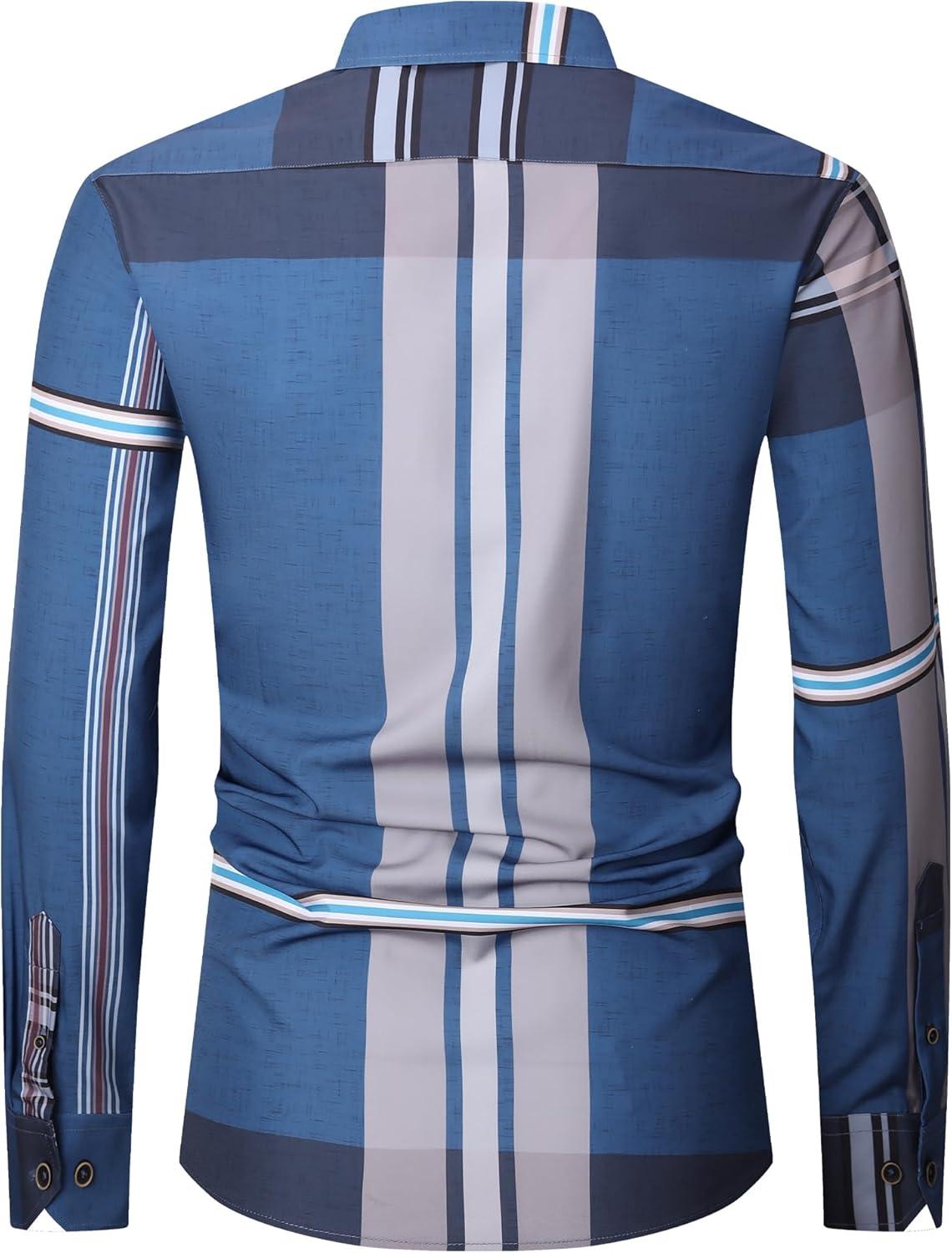 imageAlex Vando Mens Print Plaid Button Down Shirts Wrinkle Free 4Way Stretch Casual Dress Shirt for MenRoyalBlack