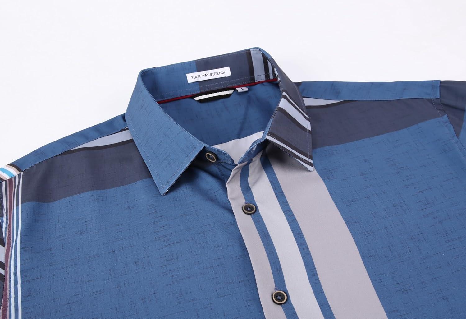 imageAlex Vando Mens Print Plaid Button Down Shirts Wrinkle Free 4Way Stretch Casual Dress Shirt for MenRoyalBlack