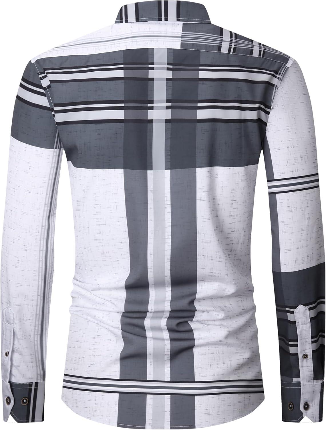 imageAlex Vando Mens Print Plaid Button Down Shirts Wrinkle Free 4Way Stretch Casual Dress Shirt for MenWhiteBlack