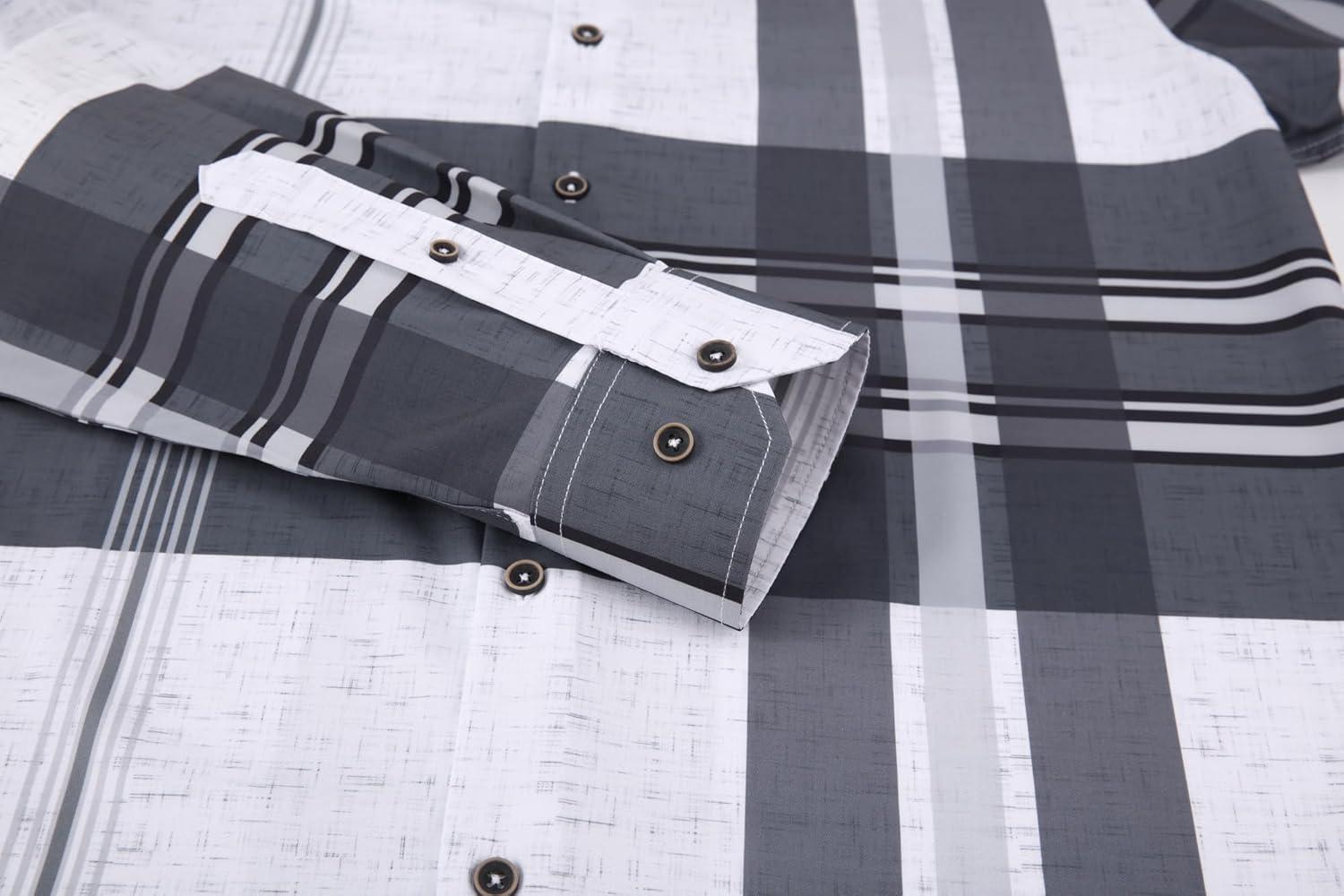 imageAlex Vando Mens Print Plaid Button Down Shirts Wrinkle Free 4Way Stretch Casual Dress Shirt for MenWhiteBlack