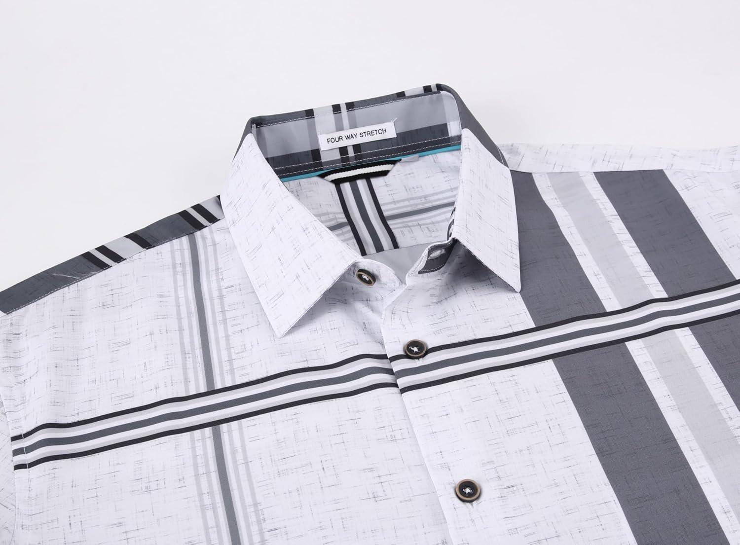 imageAlex Vando Mens Print Plaid Button Down Shirts Wrinkle Free 4Way Stretch Casual Dress Shirt for MenWhiteBlack