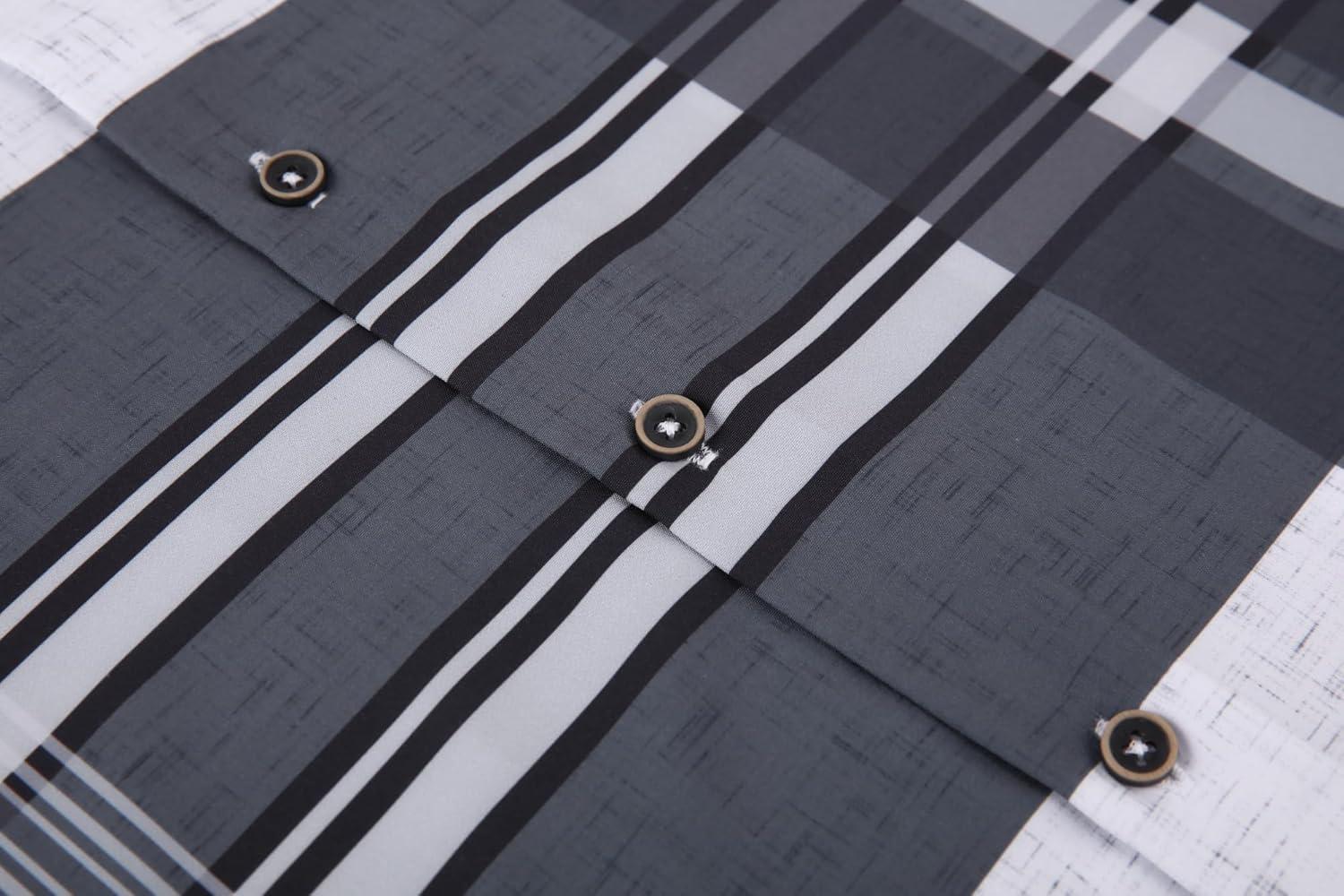 imageAlex Vando Mens Print Plaid Button Down Shirts Wrinkle Free 4Way Stretch Casual Dress Shirt for MenWhiteBlack