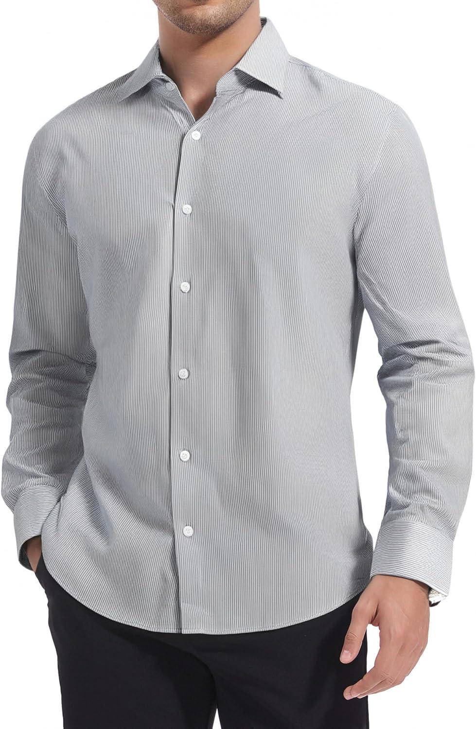 imageAlex Vando Mens Stripe Dress Shirt FastDrying Easy Care Long Sleeve Regular Fit Button Down ShirtsBlack