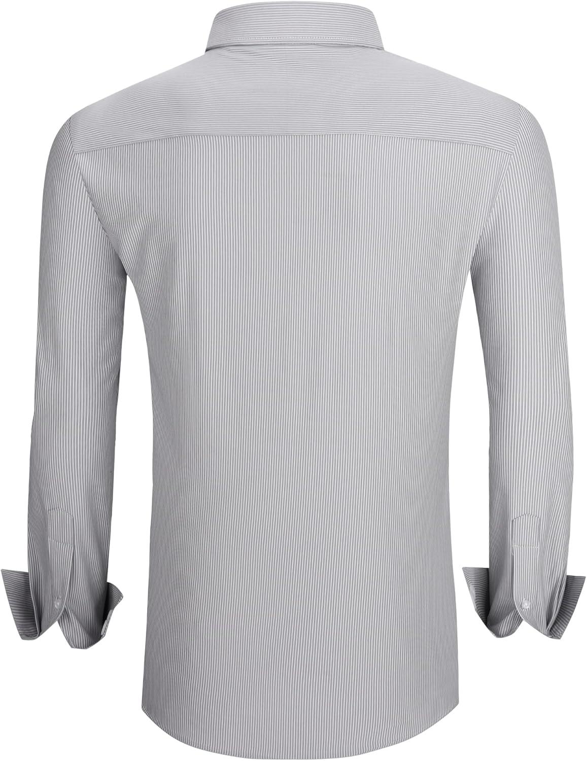 imageAlex Vando Mens Stripe Dress Shirt FastDrying Easy Care Long Sleeve Regular Fit Button Down ShirtsBlack