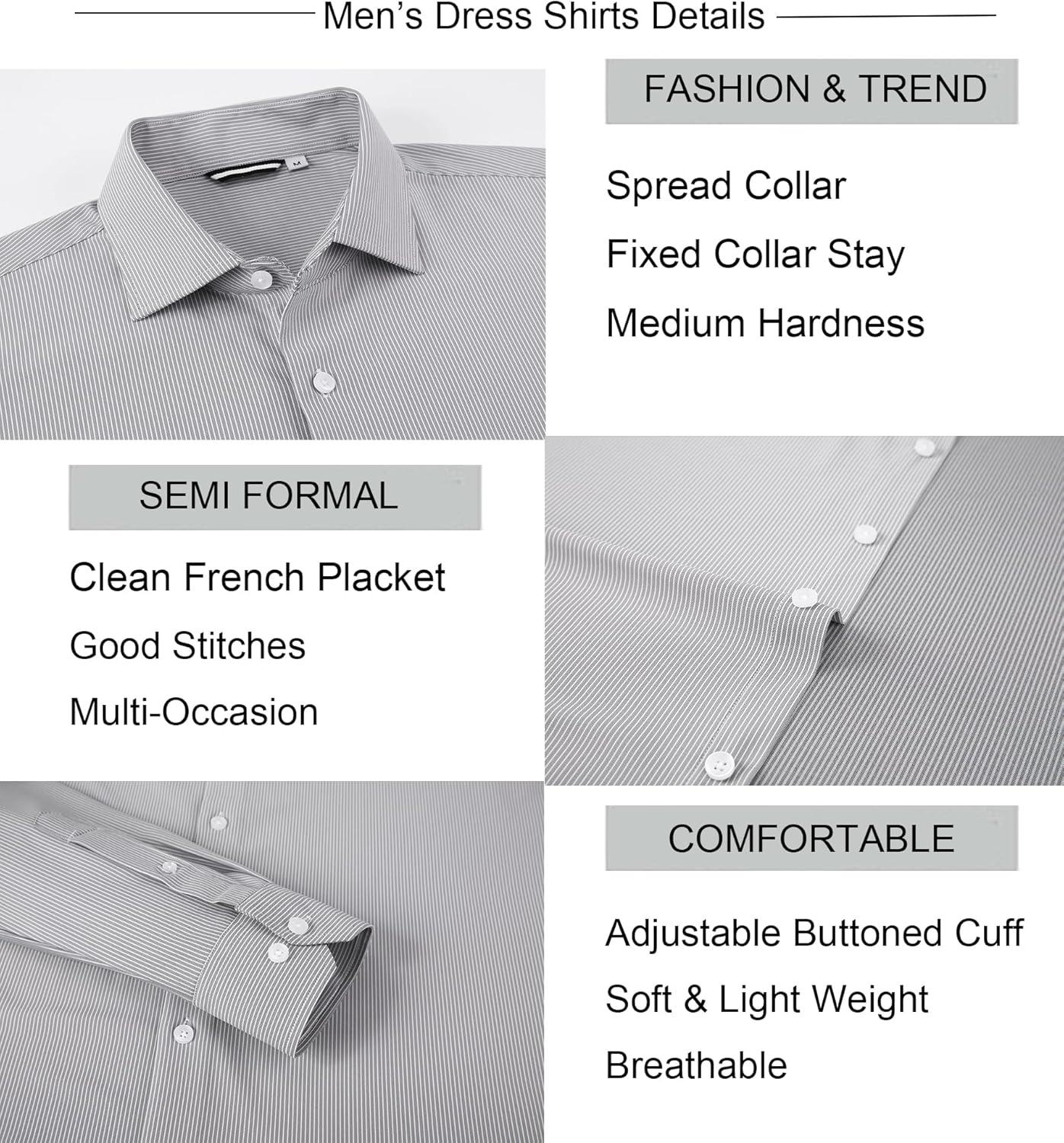 imageAlex Vando Mens Stripe Dress Shirt FastDrying Easy Care Long Sleeve Regular Fit Button Down ShirtsBlack