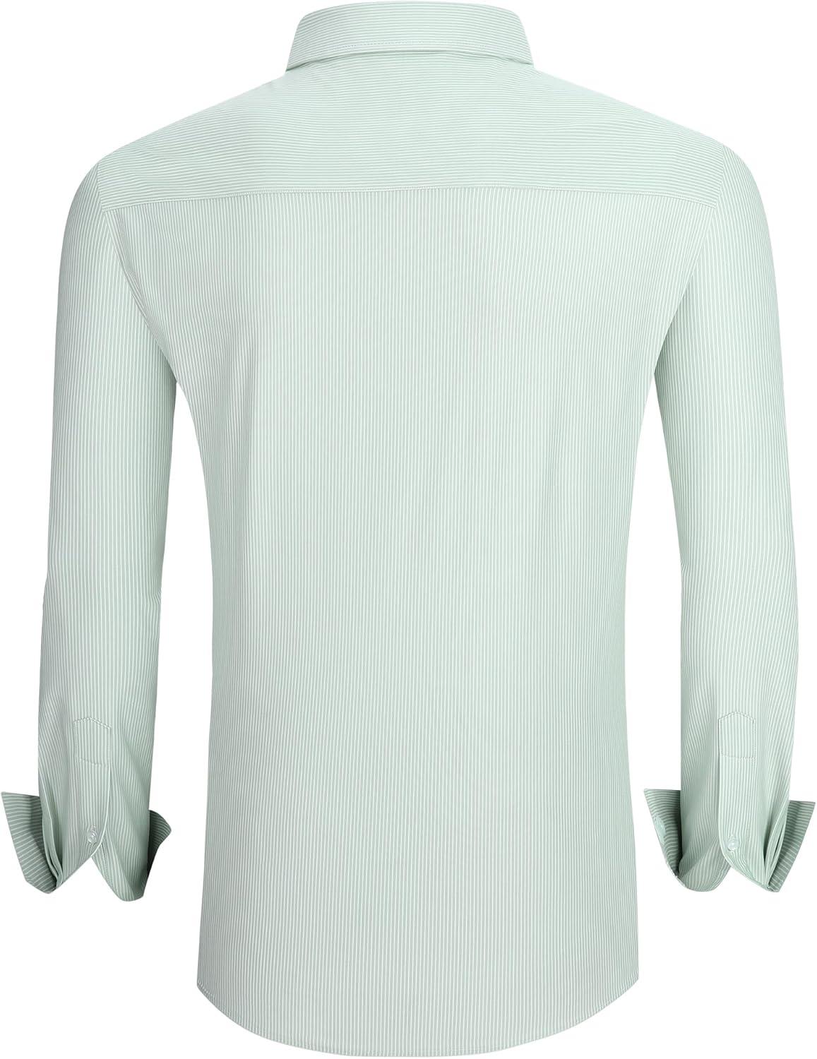 imageAlex Vando Mens Stripe Dress Shirt FastDrying Easy Care Long Sleeve Regular Fit Button Down ShirtsGreen