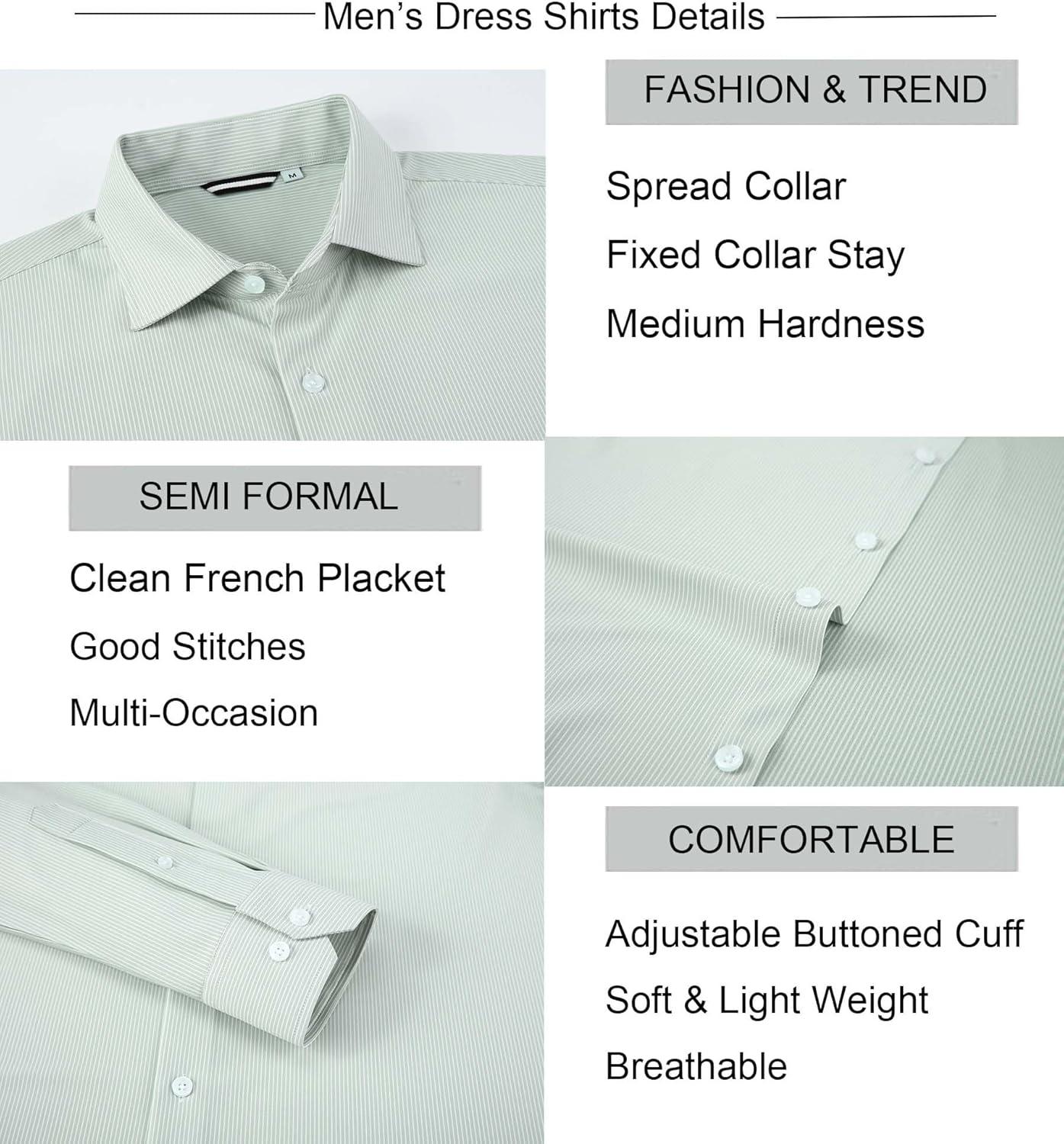 imageAlex Vando Mens Stripe Dress Shirt FastDrying Easy Care Long Sleeve Regular Fit Button Down ShirtsGreen