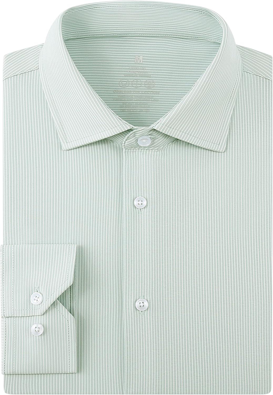 imageAlex Vando Mens Stripe Dress Shirt FastDrying Easy Care Long Sleeve Regular Fit Button Down ShirtsGreen