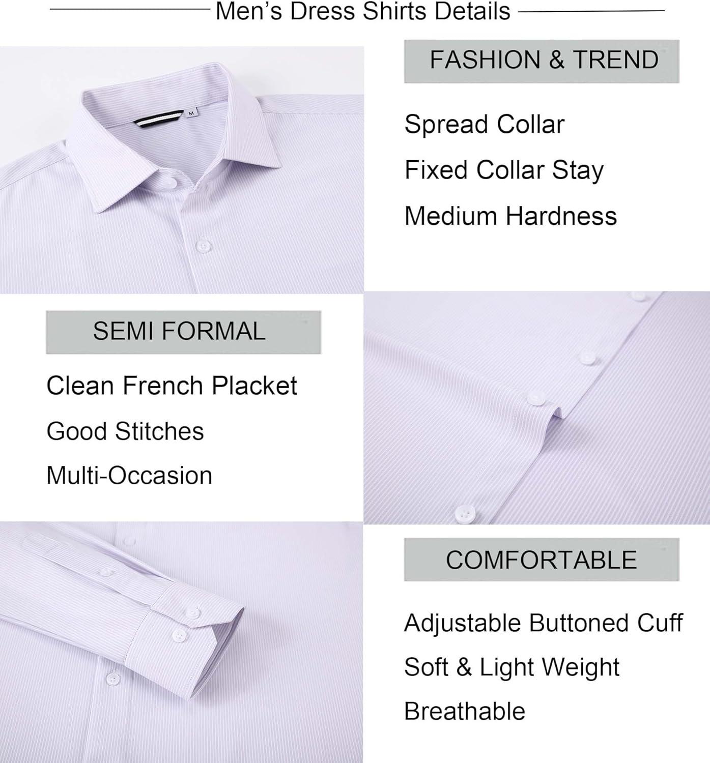 imageAlex Vando Mens Stripe Dress Shirt FastDrying Easy Care Long Sleeve Regular Fit Button Down ShirtsLilac