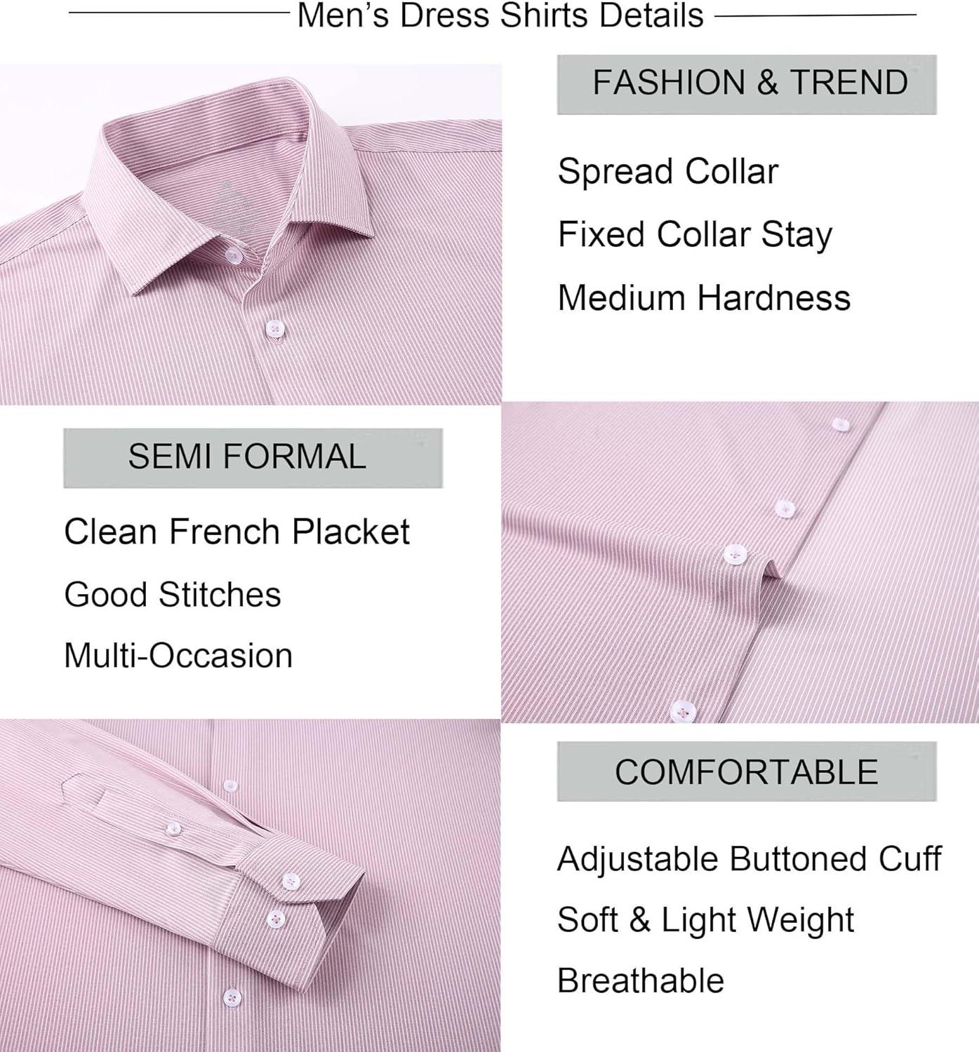 imageAlex Vando Mens Stripe Dress Shirt FastDrying Easy Care Long Sleeve Regular Fit Button Down ShirtsRed