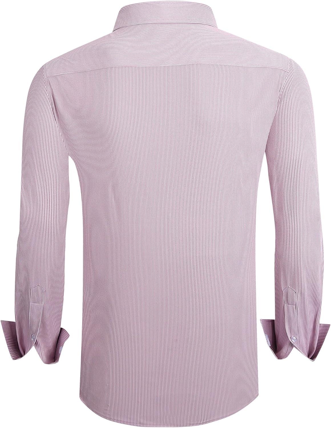 imageAlex Vando Mens Stripe Dress Shirt FastDrying Easy Care Long Sleeve Regular Fit Button Down ShirtsRed