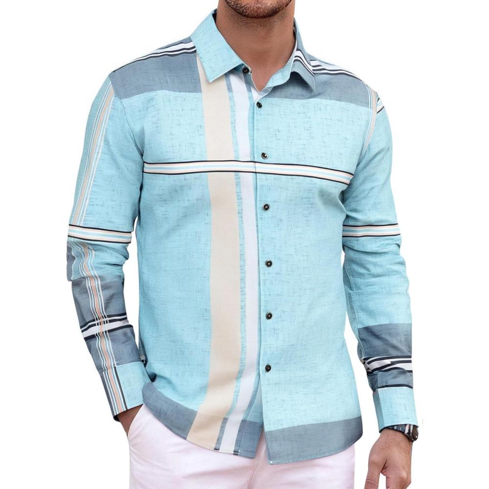 imageAlex Vando Mens Print Plaid Button Down Shirts Wrinkle Free 4Way Stretch Casual Dress Shirt for Men38 BlueGrey