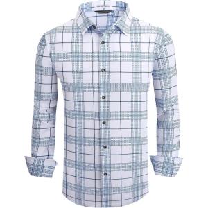 imageAlex Vando Mens Print Plaid Button Down Shirts Wrinkle Free 4Way Stretch Casual Dress Shirt for Men30 WhiteBlue