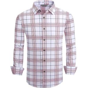 imageAlex Vando Mens Print Plaid Button Down Shirts Wrinkle Free 4Way Stretch Casual Dress Shirt for Men31 WhiteRed