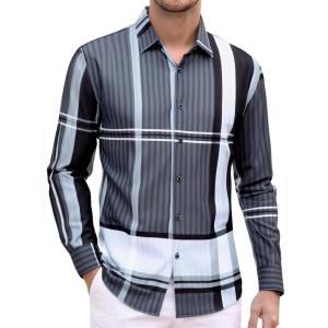 imageAlex Vando Mens Print Plaid Button Down Shirts Wrinkle Free 4Way Stretch Casual Dress Shirt for MenBlackGrey