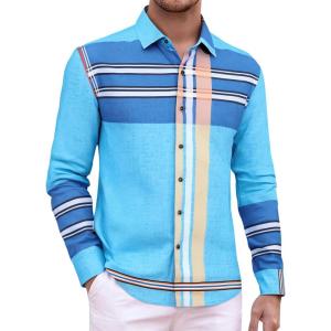 imageAlex Vando Mens Print Plaid Button Down Shirts Wrinkle Free 4Way Stretch Casual Dress Shirt for MenBlueRoyal