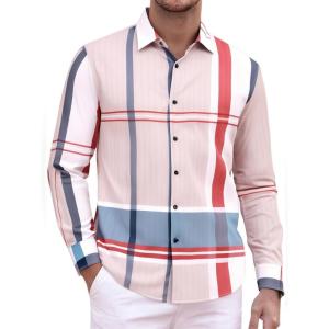 imageAlex Vando Mens Print Plaid Button Down Shirts Wrinkle Free 4Way Stretch Casual Dress Shirt for MenRedGrey