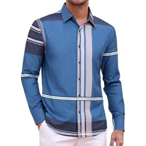 imageAlex Vando Mens Print Plaid Button Down Shirts Wrinkle Free 4Way Stretch Casual Dress Shirt for MenRoyalBlack