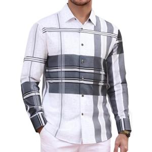 imageAlex Vando Mens Print Plaid Button Down Shirts Wrinkle Free 4Way Stretch Casual Dress Shirt for MenWhiteBlack