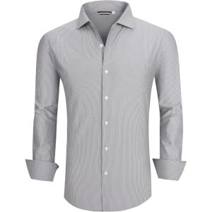 imageAlex Vando Mens Stripe Dress Shirt FastDrying Easy Care Long Sleeve Regular Fit Button Down ShirtsBlack